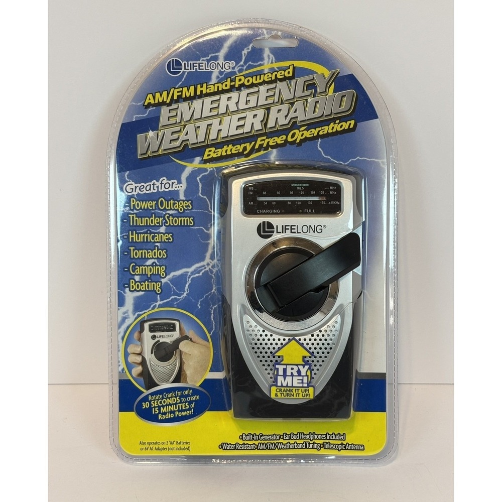 Lifelong AM/FM Hand-Powered Emergency Weather Radio Crank Battery Free Silver